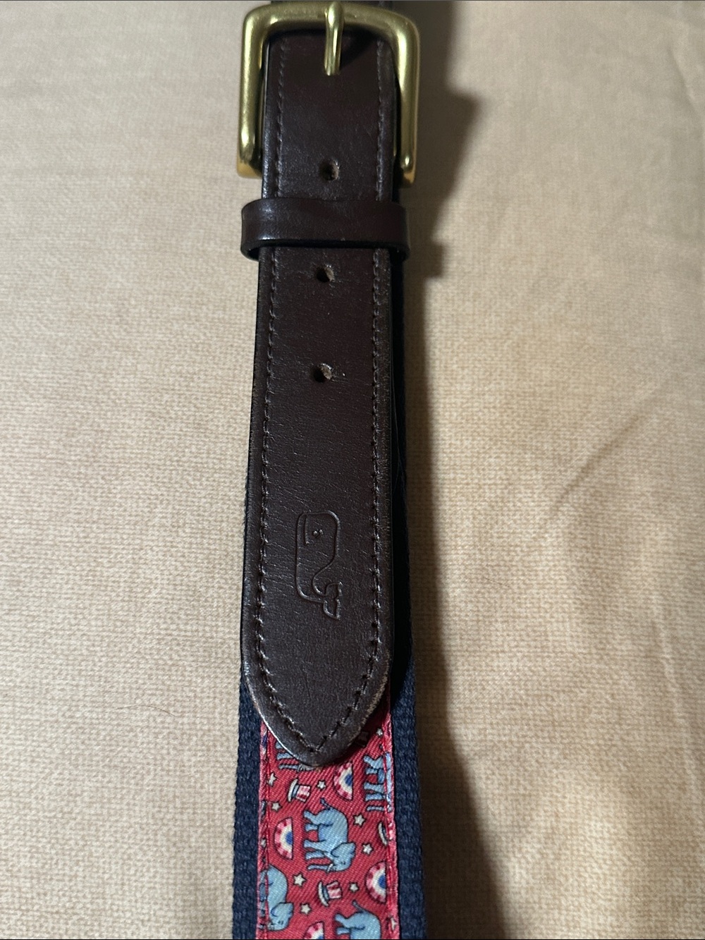 Vineyard Vines Navy Webbed Belt with Red Elephant Ribbon size 34